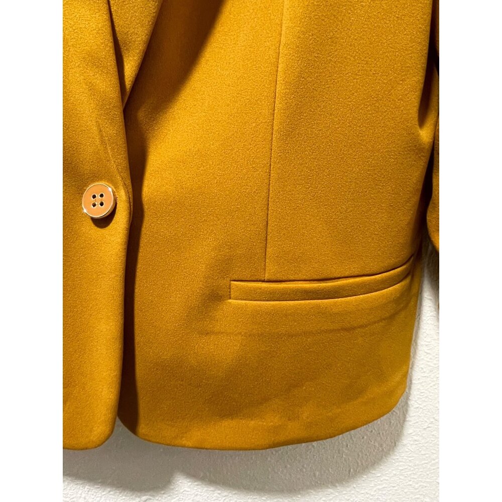 NYCC Womens Medium Mustard Yellow Blazer One Button Ruched 3/4 Sleeve Jacket - Picture 8 of 15